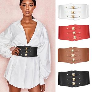 Belts Super Wide Waist Belt For Women PU Leather Slimming Body Ladies Dress Elastic White Black Corset Female Waistband1477127