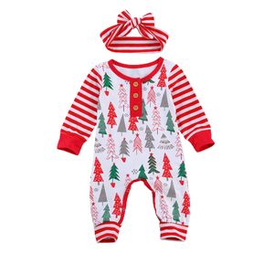 0-24m Boże Narodzenie berbeć urodzony niemowlę baby girl boy romper długim rękawem xmas drzewo wydruku kombinezon kostiumy 210515