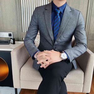 British Style Blazer Masculino Bröllop Business Men Blazers Casual Slim Fit Suit Jacket Streetwear Social Dress Coat Ropa Hombre 210527