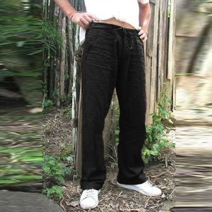 Letnie męskie bawełniane spodnie lniane spodnie letnie 5xl casual męskie solidna elastyczna talia proste luźne spodnie plus rozmiar y0811