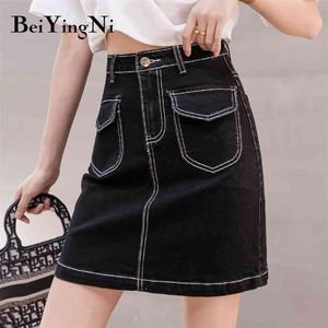 Mini Skirt Women Oversized High Waist Leisure Korean Black A Line Denim Short Skirts Harajuku Faldas Jupe Femme 210506