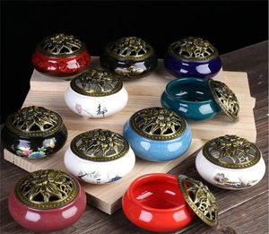 Keramik-Räuchergefäß mit Stäbchenhalter, Kegelspule, Räucherstäbchen, Messingdeckel für Heimdekoration, Yoga, Spa, Meditation