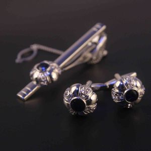Men's Diamond Inlaid Silver Gold Tie Clip Metal Cufflinks 2-piece Set Boutique 5