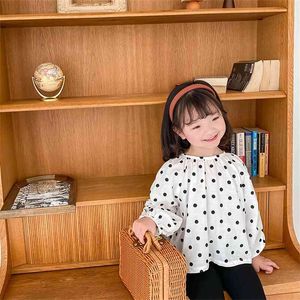 Girls spring summer dot sleeve drawstring cute blouses 1-7 years kids cotton thin soft casual Tops 210708