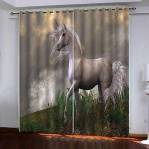 Curtain & Drapes Luxury Blackout 3D Curtains For Living Room Bedding Office Grey Horse