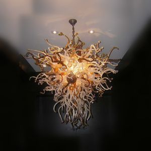 Rustik stil kedja hängande LED hänge lampa Amber och vit färg handblåst glas ljuskrona belysning 70 med 80 cm inomhus hem konstdekoration