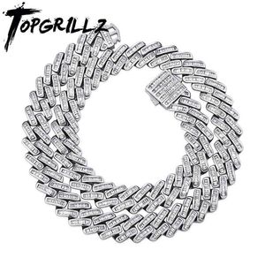 TOPGRILLZ 12mm Baguette Prong Cuban Link Necklace Luxury Iced Out CZ Mens Necklace Hip Hop Rock Fashion Jewelry For Gift X0509