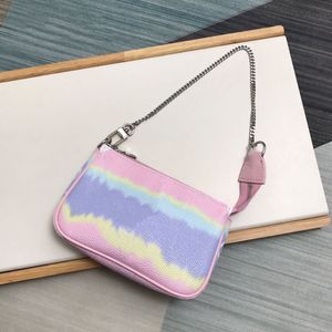 TOP Quality Super Mini Pink Tie Dye Wallets with Gift Box Cute Little Chain Pouch Lady Vibrant Essentials Accessories Bags