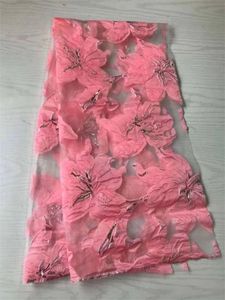 5yards / lote Armazing Pink Jacquard Francês Laço de Laço Tecido Flor Bordado Material de Malha Africano para molho QN109
