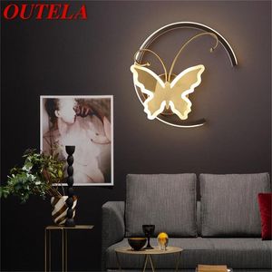 Lampada da parete OUTELA Nordic Creative Sconces Rame Contemporaneo Paralume a farfalla Luce a LED per la casa