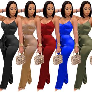 Mulheres Sexy Sling Jumpsuits Plus Size Wide Leg Calças Designer Verão Sólido Cor Sem Mangas Vest Shorts Sports Macacão Club Tight Macacos Calças