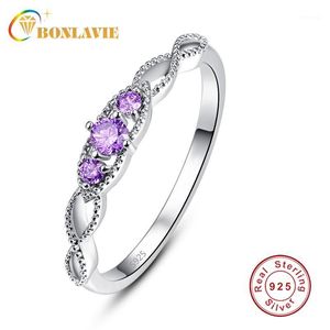 Romantische stenen ring cirkel kristal pure 925 zilveren trouwringen voor vrouwen vrouwelijke partij vinger sieraden band