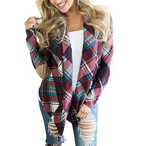 Women's Sweaters Cardigan 2021 Women Casual Long Sleeve Plaid Printed Sweater Fashion Knitted Jumper Plus Size Outwear