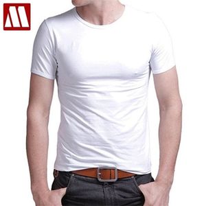 T shirt Stretch Lycra Tight Tees Slim Camisetas Mężczyźni Tshirt Leisure Summer O-Neck Krótki Rękaw Bawełniany Męski Czarny Biały 210716