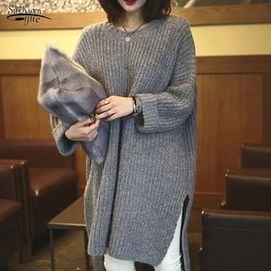 Höst och vinter plus storlek långa pullovers stickade jumper koreanska lösa förtjockade stickade tröja jacka kvinnor drar femme 11836 210521