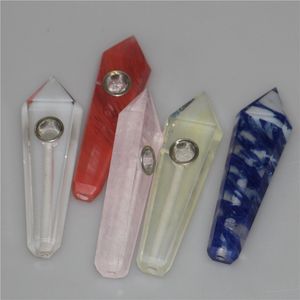 Wholesale women modern custom smoking pipe natural Amethyst CRYSTAL quartz TobaccoPipes healing Hand Pipes & Carb Hole