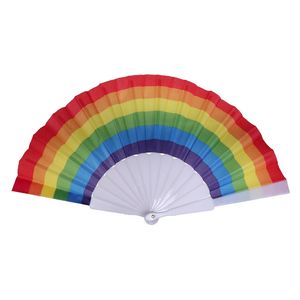 Folding Rainbow Fan Rainbow Printing Crafts Party Favor Home Festival Decoration Plastic Hand Hold Dance Fans Gifts Wedding HY0366