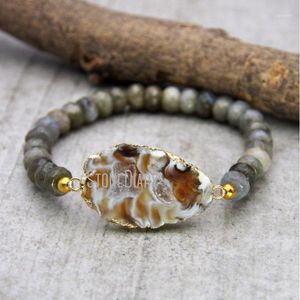 Charm Bracelets BM11622 Faceted Labradorite Rondelles Agate Druzy Free Form Bracelet Gold Electroplated Jewelry