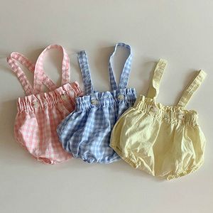 Summer Baby Clothing Plaid Pajacyki Dziewczyny Body Z Krótkim Rękawem Toddler One Kawałek Wzburzyć Body 210429