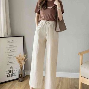 Casual Cotton Linen wide leg Beach pants bohemian loose female vintage high waist Solid color straight trousers women 210507