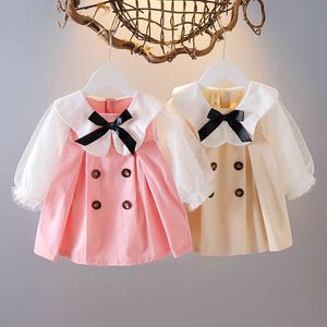2021 primavera e outono meninas roupas de manga puff vestido infantil princesa crianças meninas roupas crianças vestido de colarinho de boneca Q0716