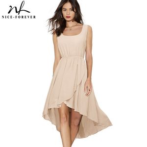 Nice-forever Summer Women Bohemian Beach Elastic Dresses Casual Holiday Chiffon Dress bty397 210419