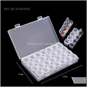 Boxen Bins 28 Slots Nail Art Aufbewahrungsbox Kunststoff Transparent Vitrine Organizer Halter für Strass Perlen Ring Ohrringe E2S BB Steay