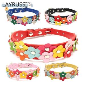 Cat Collars & Leads LAYRUSSI Cute Flower Colorful PU Pet Collar Chain For Dog Adjustable Buckle Po Props Accessories