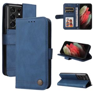 PU Leather Phone Cases for Samsung Galaxy S22 S21 S20 Note20 Ultra S10 Plus - Pure Color Skin Feeling Wallet Flip Kickstand Cover Case with Hand Strap