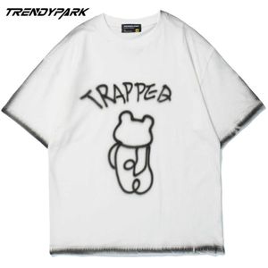 T-shirt dos homens de verão manga curta urso preso impresso hip hop grande algodão de algodão casual harajuku streetwear top tshirts 210601