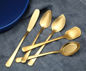 304 Ze Stali Nierdzewnej Kawy Spoon Forks Cute Lody Spoon Pudding Mieszanie łyżki Złoty Kolor Masło Nóż