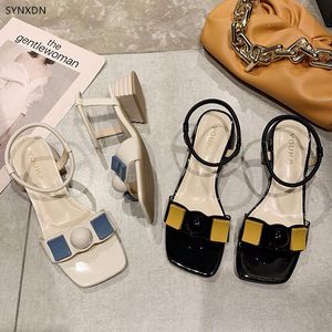 Kvinnor Sandaler Chunky Heels Summer Party Peep Toe Sandalias Huaraches For Lady High Quality Leather Brand Footwear