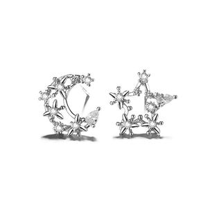 Stud 1 paio orecchini placcati argento stella e luna set orecchini a bottone piercing estetico moda polsini design originale gioielli donna