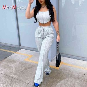 Frauen Zweiteiliges Set Outfits Solide Sexy Ärmelloses Korsett Top Lose Beiläufige Jogginghose Jogging Kordelzug Sportliche Hosen Sommer 210517