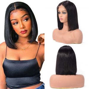 Short Bob Lace Front Human Hair Wigs 13x4 Straight Indian Wig With Bleached Knots Pre Plucked Natural Color