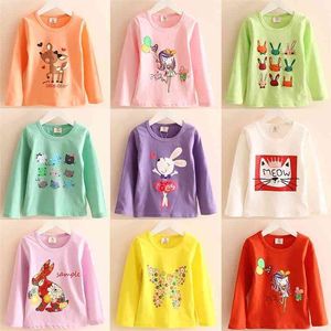 Spring Autumn Children'S Clothing Lolita Style Long-Sleeve Baby Girl Solid Color Cartoon Animal Girl Basic T-Shirt 210701