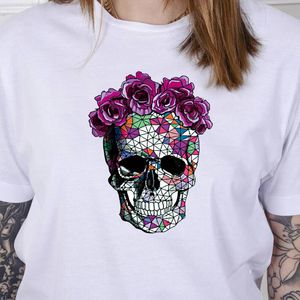 Rose Skull Grafik T-Shirt Skelett Gothic Stil Kawaii Niedlich Cool Grunge Unisex T-Shirt Harajuku Hipster O Neck T-Shirt Top 210518