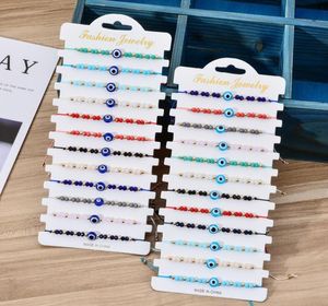 12 pçs / set Turquia Azul Mal Eye Bracelet Mulheres Handmade Corrente Corrente Cristal Beads Braceletes para Menina Festa Jóias Presente Atacado