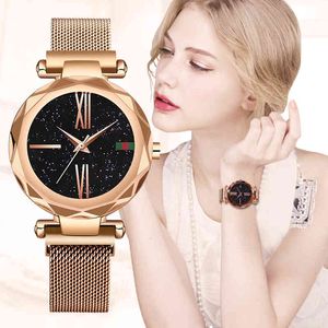 Selling Women Mesh Magnet Buckle Starry Sky Watch Casual Luxury Women Geometric Surface Quartz Watches Relogio Feminino 210517