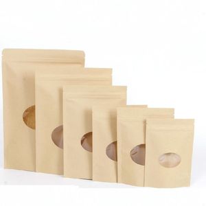 8 Sizes Brown Kraft Paper Stand-Up Bags Heat Sealable Resealable Zip Pouches Inner Foil Hollow Out Food Storage Packaging Bag BH5266 TYJ