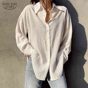 Spring Vintage Women shirts Tops Cotton casual Plus Size Shirt for Solid white Puff Sleeve Female Clothing 13580 210512