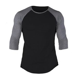 Muscleguys T-Shirt Männer Frühling Herbst Sieben Viertel Ärmel Oansatz T-shirt Herren Kleidung Mode Patchwork Baumwolle T-Shirts 210421