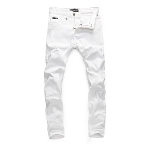 PINK PARADISE PLEIN Классические модные мужские джинсы Rock Moto Мужские повседневные дизайнерские рваные джинсы Состаренные узкие джинсовые байкерские джинсы PLEIN White 157492