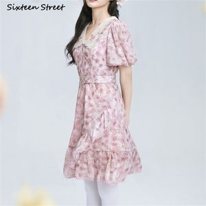 Summer Pink Sequined Dress Woman Embroidery Flora Elegant Mini Clothing Short Sleeve Runway es Female 210603