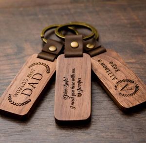 Personalisierter Holz-Schlüsselanhänger mit Gravur, Namens-Schlüsselanhänger, PU-Lederring, hängender Anhänger, Festival-Party-Geschenk