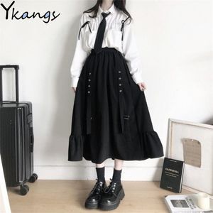 Koreanska Mode Kvinnor A-Line Kjolar Vintage Streeetwear Långärmade T-shirts med Tie 3 Piece Outfits Japanska Ulzzang Suits Set 210421