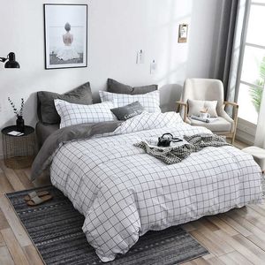 Plaid Bedding Sets Linens Home Textile Black Printed Duvet Cover Pillowcase Sheet Simple Boy Girls 3/4Pcs Single Double 210615