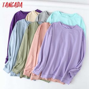 Tangada kvinnor godis färg mjuka bomull sweatshirts oversize långärmad o nacke lösa pullovers kvinnliga toppar 6l1 210609