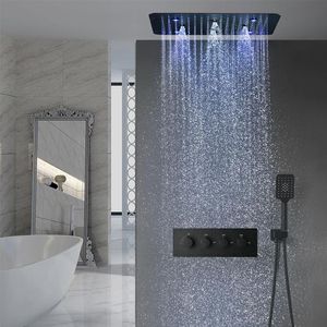 Bathroom Shower Sets Rain Systems LED Head Thermostatic Valve Bath Mixer Tap Embedded Ceiling Set Stainless Steel