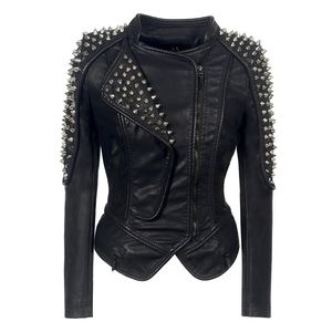 SX Punk Rivet Giacca in ecopelle PU Donna moda Inverno Autunno Moto Cappotto frangivento nero Capispalla